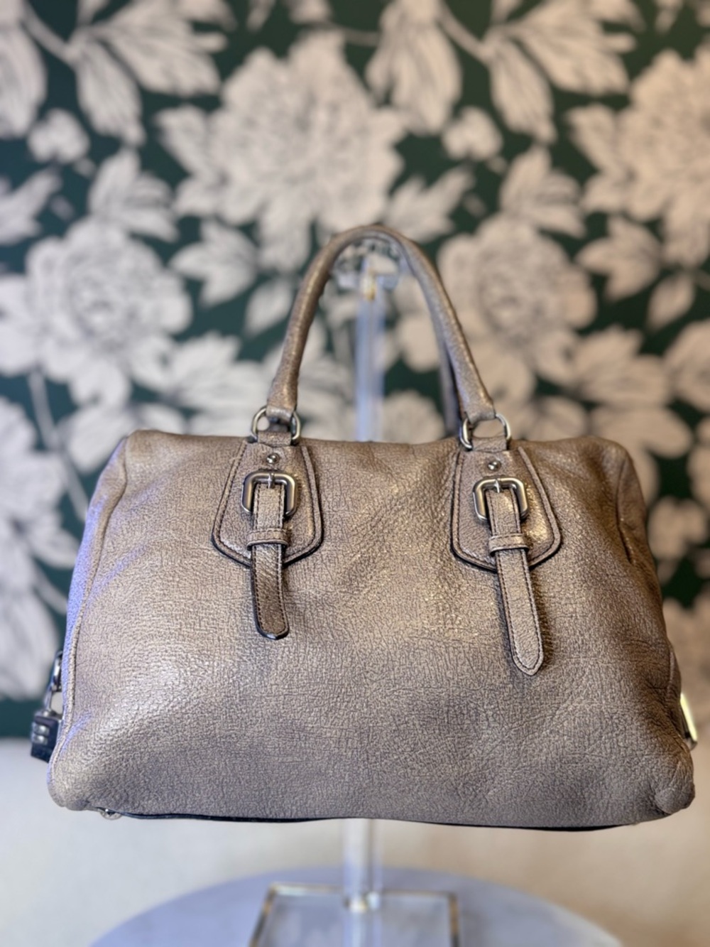 Prada Authentic Metallic Taupe Leather Satchel EUC with Auth Cards & COA - Picture 6 of 15